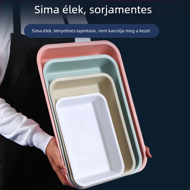 Műanyag téglalap alakú tál teáscsészékhez és teáskannához – mély tároló tál és gyümölcstál