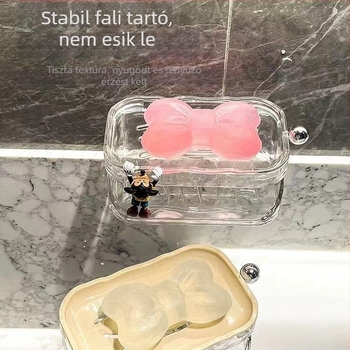 Falra szerelhető szappontartó vízhullám mintával, fúrás nélkül, kétszintes, fürdőszobába, fedéllel