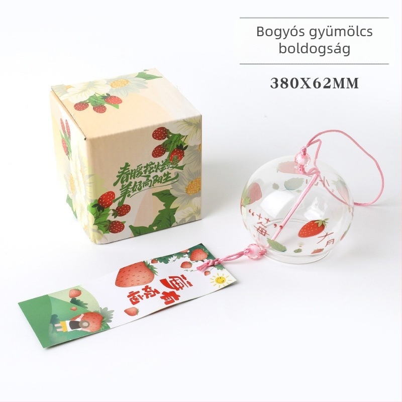 Üveg szélharang cseresznyefavirág mintával, hálószobai függő dekoráció, japán stílus, tollas kiegészítő
