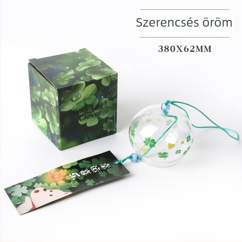 Üveg szélharang cseresznyefavirág mintával, hálószobai függő dekoráció, japán stílus, tollas kiegészítő