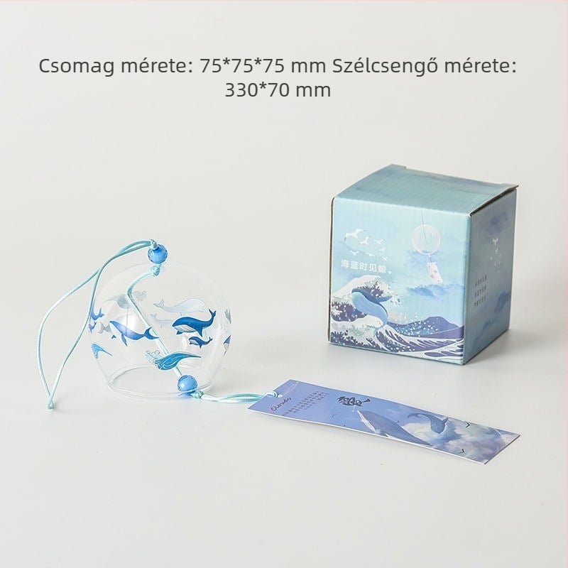 Üveg szélharang cseresznyefavirág mintával, hálószobai függő dekoráció, japán stílus, tollas kiegészítő