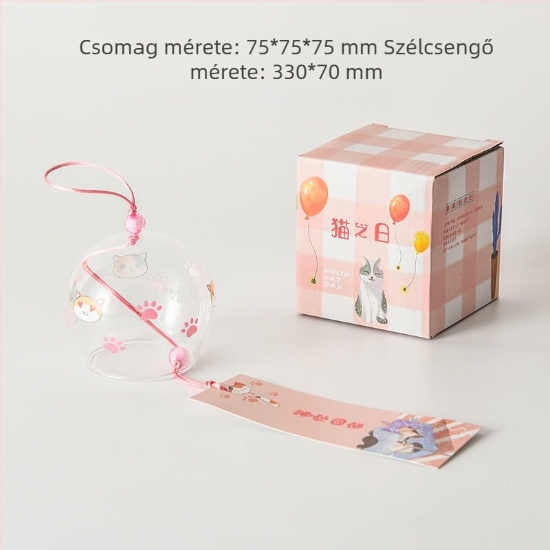 Üveg szélharang cseresznyefavirág mintával, hálószobai függő dekoráció, japán stílus, tollas kiegészítő