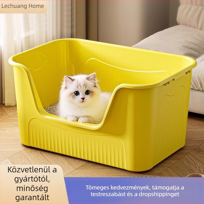 Hatalmas nyitott macskaalomtál csöpögés elleni védelemmel, dezodoráló funkcióval és magas kerítéssel