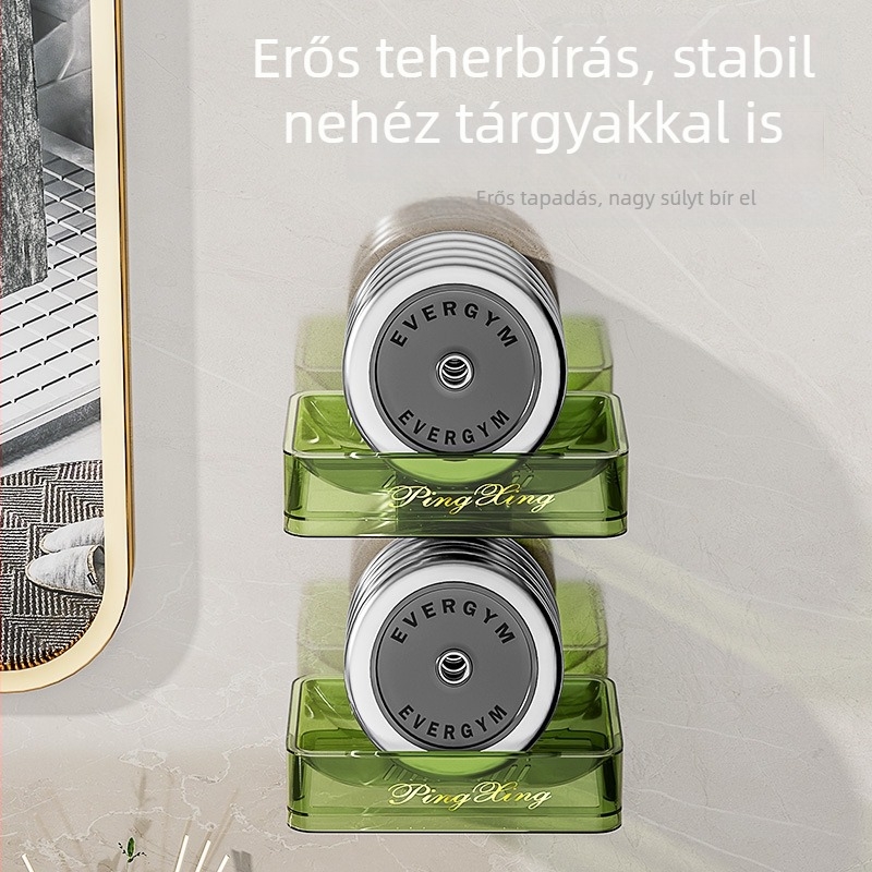 Kétszintes szappantartó fürdőszobába, falra szerelhető, fúrás nélkül, lefolyó rekesz, PP