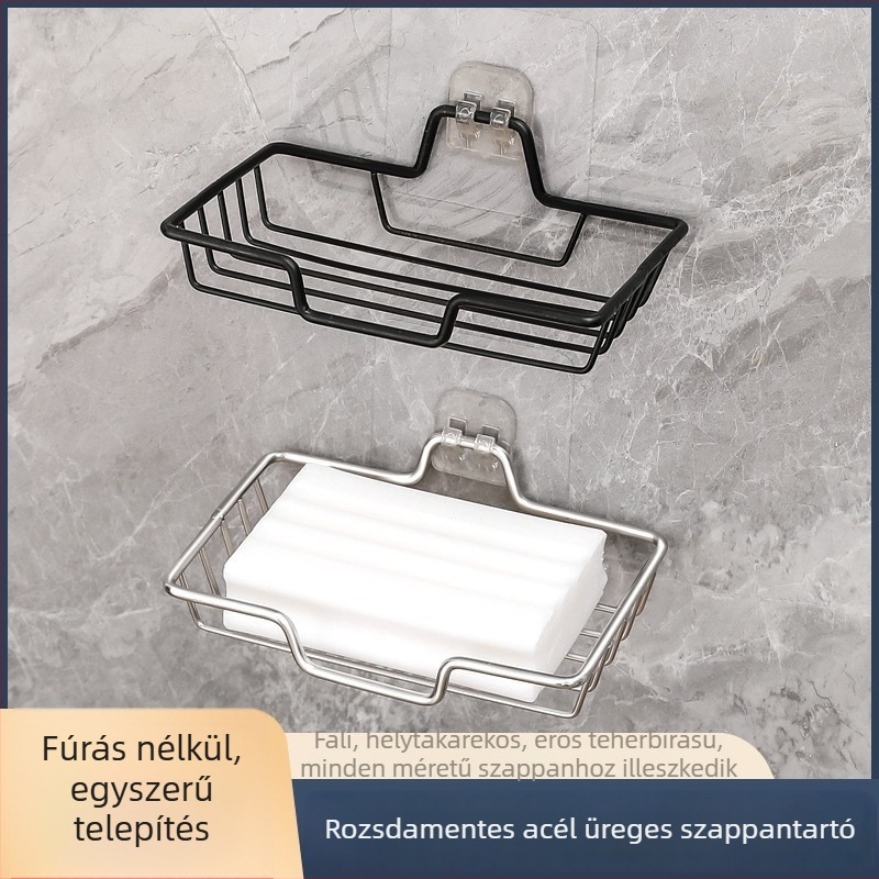 Fúrás nélküli, megerősített rozsdamentes acél szappanállvány öntapadós szereléssel a fürdőszobába — nyom nélkül, vastagított kivitel