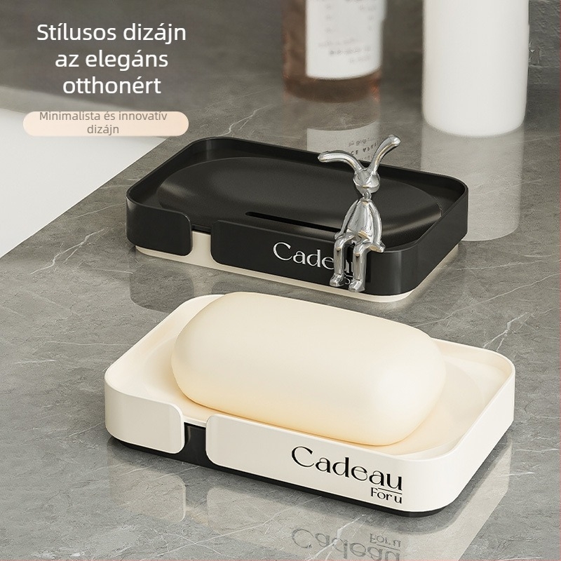 Szappanbox leeresztő tálcával, INST-stílusú otthoni tároló, könnyed luxus illatfedéllel, csavarmentes szerelés