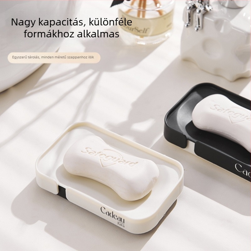 Szappanbox leeresztő tálcával, INST-stílusú otthoni tároló, könnyed luxus illatfedéllel, csavarmentes szerelés