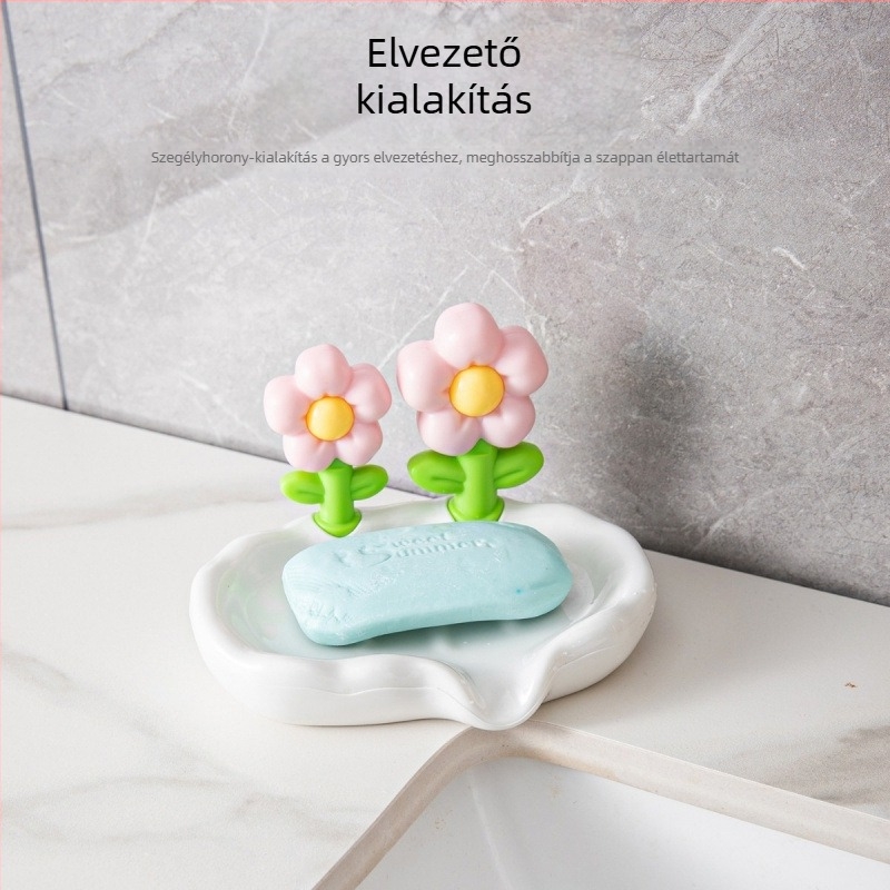 Kiváló minőségű fúrás nélküli szappantartó lefolyóval – fürdőszobai tárolópolc, aranyos