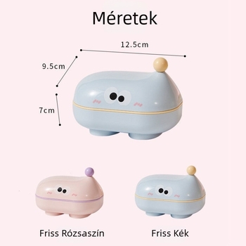 Aranyos, rajzfilmszerű szappantartó felnyitható fedéllel, nagy kapacitású, lefolyónyílásokkal, háztartási használatra