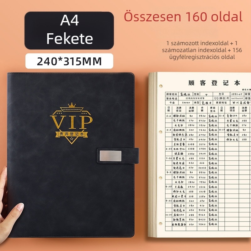 Szépségszalon ügyfélnyilvántartó jegyzet – tagsági regisztráció és ügyfél adatok, PU borító, gyűrűs kötés, 100–200 oldal