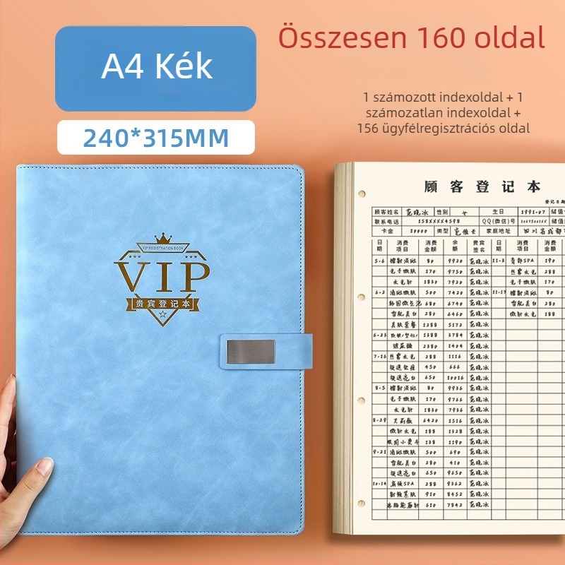 Szépségszalon ügyfélnyilvántartó jegyzet – tagsági regisztráció és ügyfél adatok, PU borító, gyűrűs kötés, 100–200 oldal