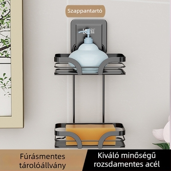 Lyukasztás nélküli falra szerelhető szappántartó fürdőszobába, rozsdamentes acélból, drenázs és tárolás