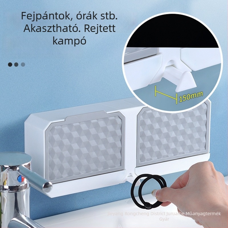 Fali szappan doboz, dupla rekesz, fedéllel, fúrás nélkül, vízelvezetés, fürdőszobába és mosáshoz