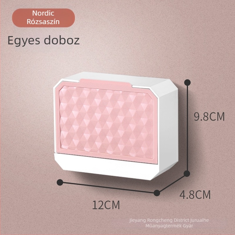 Fali szappan doboz, dupla rekesz, fedéllel, fúrás nélkül, vízelvezetés, fürdőszobába és mosáshoz