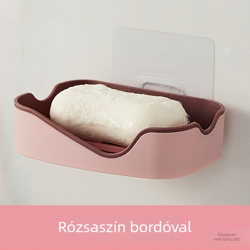 Inklinált nyílású kétszintes szappan-doboz, két színű PP, falra szerelhető ívelt kivitel