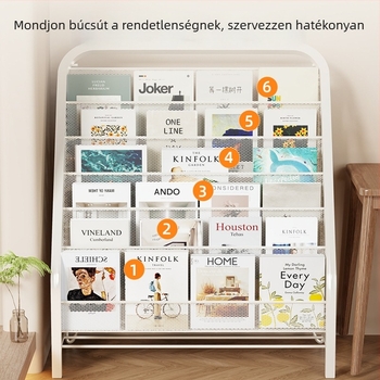 Padlón álló magazin- és könyves kiállító állvány több rétegű polcokkal