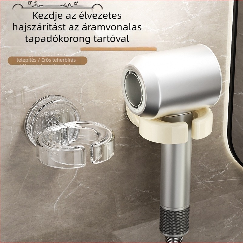 Fali hajszárító tároló – fúrás nélkül, modern fürdőszobai rendező