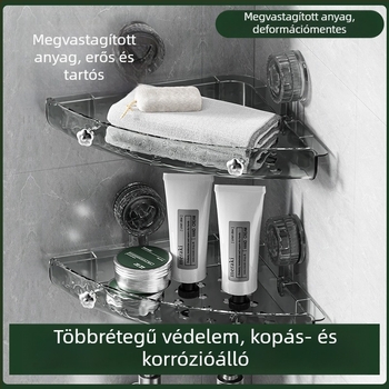 PET anyagú sarok fürdőszobai polc, falra szerelhető, fúrás nélküli, mosdóhoz