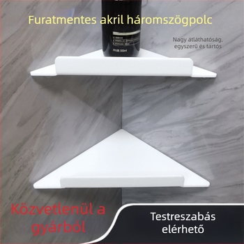 Lyukmentes akril falra szerelhető sarok tároló fürdőszobába
