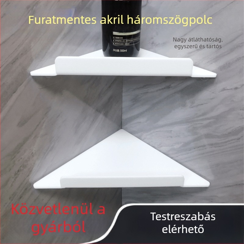 Lyukmentes akril falra szerelhető sarok tároló fürdőszobába
