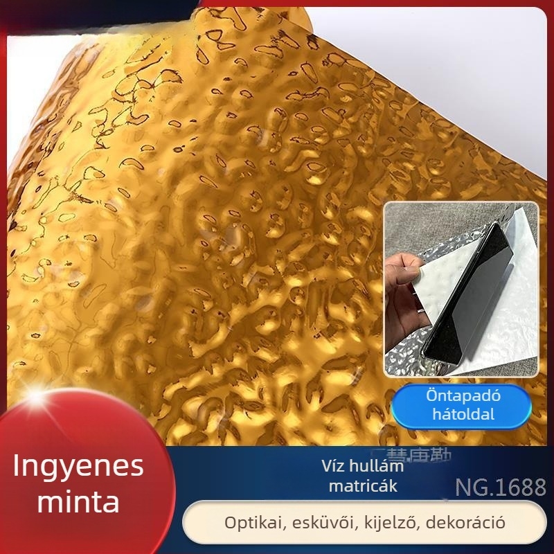 Vízihullám mintázatú, öntapadós tükrös falikép, rozsdamentes acél imitációs felület, esküvői dekoráció