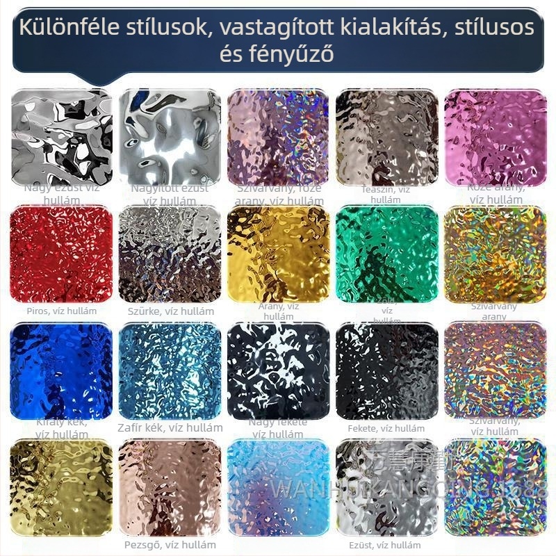 Vízihullám mintázatú, öntapadós tükrös falikép, rozsdamentes acél imitációs felület, esküvői dekoráció