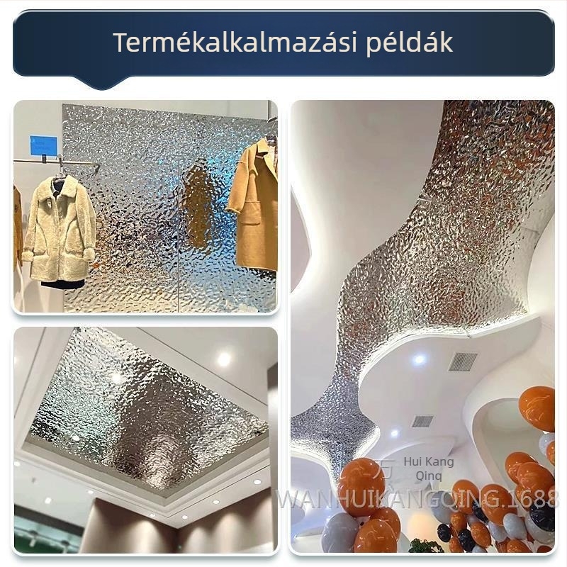 Vízihullám mintázatú, öntapadós tükrös falikép, rozsdamentes acél imitációs felület, esküvői dekoráció