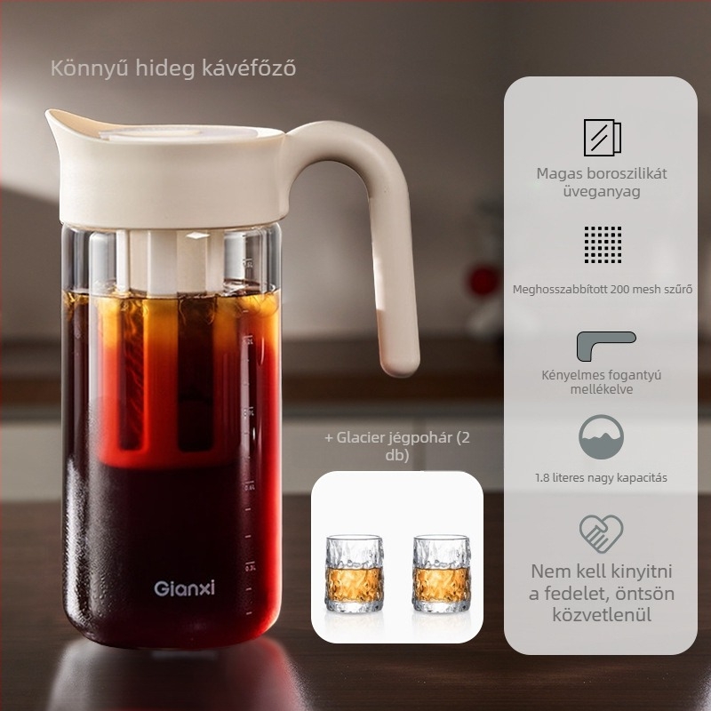 Üvegből készült hideg kávéfőző kanna, nagy kapacitású, hőálló, ideális tea, gyümölcslevek és hideg víz készítéséhez