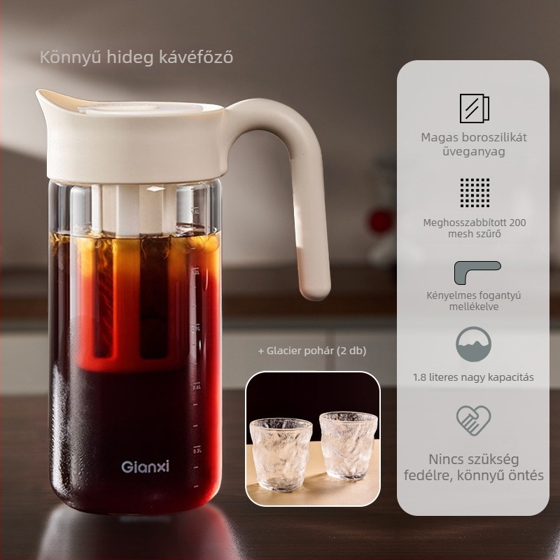 Üvegből készült hideg kávéfőző kanna, nagy kapacitású, hőálló, ideális tea, gyümölcslevek és hideg víz készítéséhez