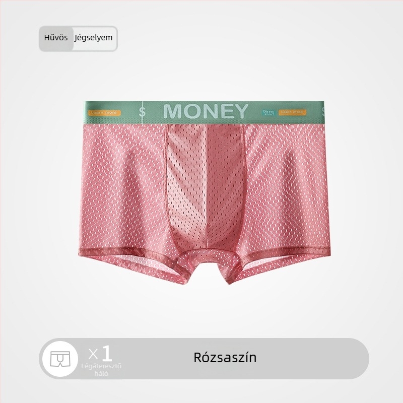 Férfi nyári Ice Silk hálós boxeralsó, lélegző, középmagas derekú, varrás nélküli