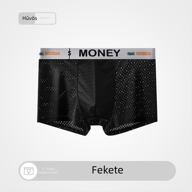 Férfi nyári Ice Silk hálós boxeralsó, lélegző, középmagas derekú, varrás nélküli