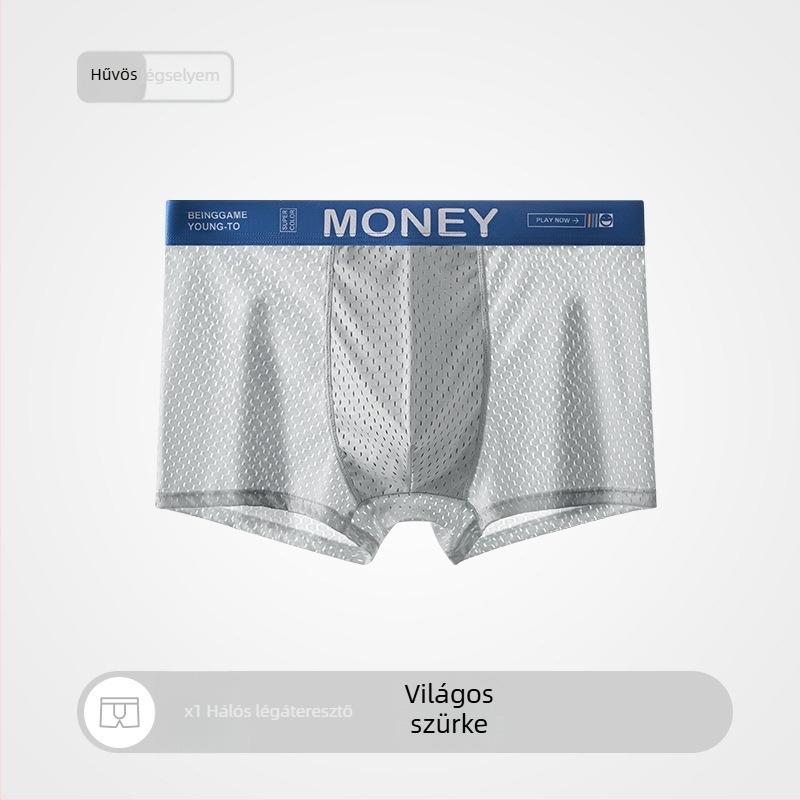 Férfi nyári Ice Silk hálós boxeralsó, lélegző, középmagas derekú, varrás nélküli