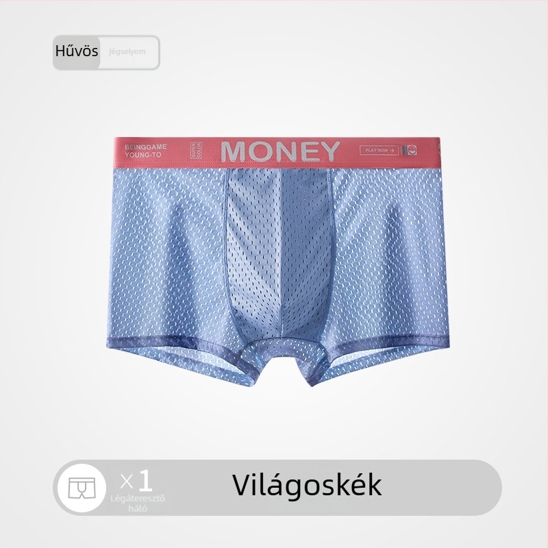 Férfi nyári Ice Silk hálós boxeralsó, lélegző, középmagas derekú, varrás nélküli