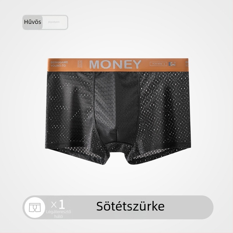 Férfi nyári Ice Silk hálós boxeralsó, lélegző, középmagas derekú, varrás nélküli
