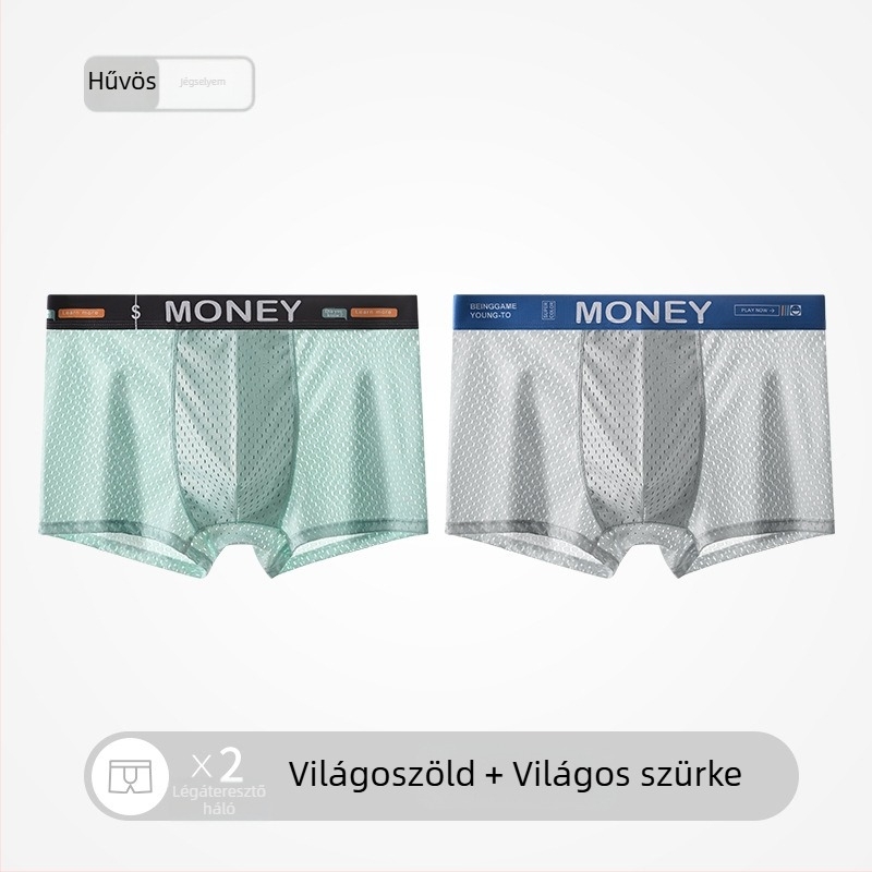 Férfi nyári Ice Silk hálós boxeralsó, lélegző, középmagas derekú, varrás nélküli