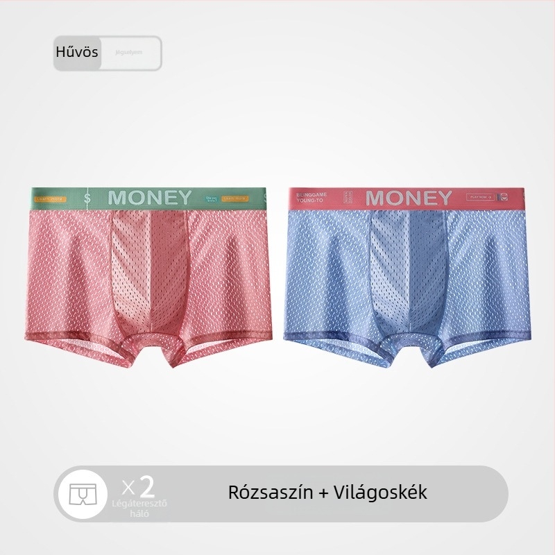 Férfi nyári Ice Silk hálós boxeralsó, lélegző, középmagas derekú, varrás nélküli