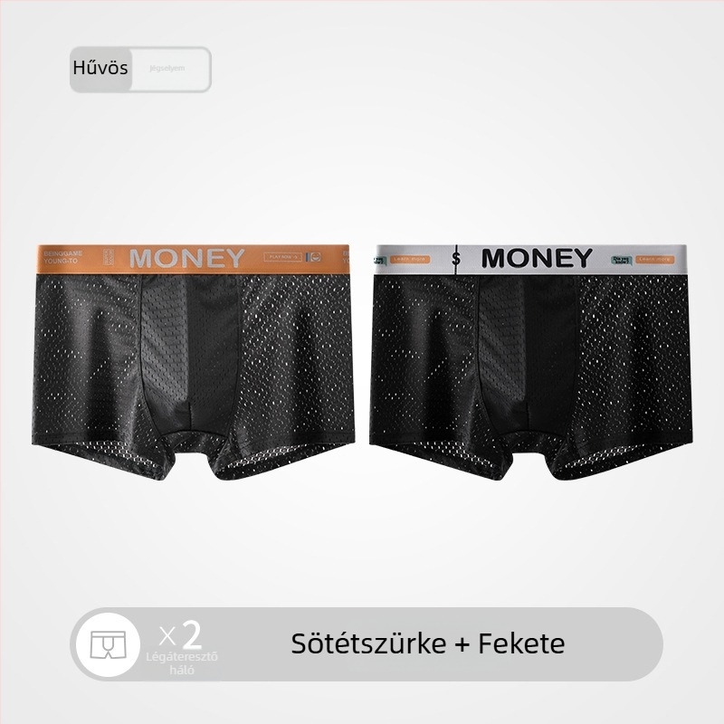 Férfi nyári Ice Silk hálós boxeralsó, lélegző, középmagas derekú, varrás nélküli