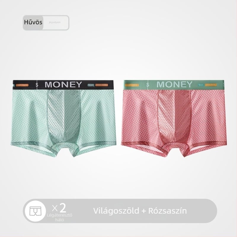 Férfi nyári Ice Silk hálós boxeralsó, lélegző, középmagas derekú, varrás nélküli