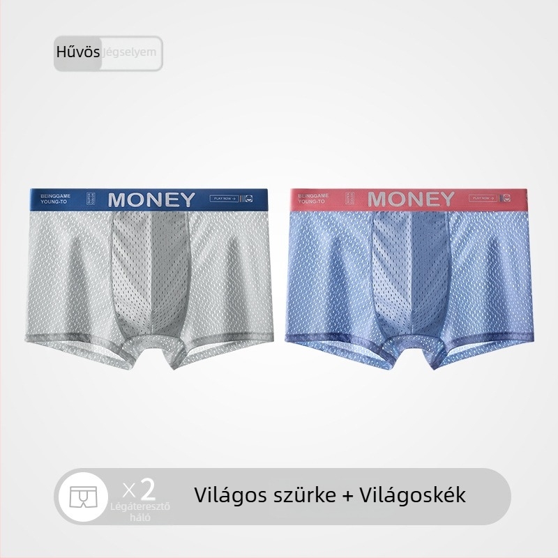 Férfi nyári Ice Silk hálós boxeralsó, lélegző, középmagas derekú, varrás nélküli
