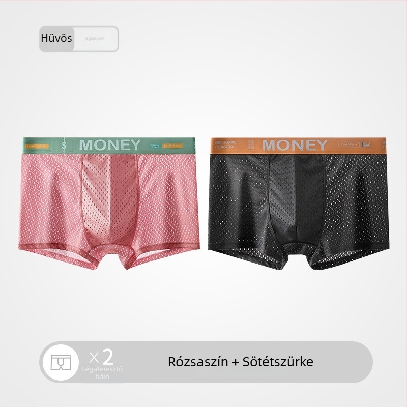 Férfi nyári Ice Silk hálós boxeralsó, lélegző, középmagas derekú, varrás nélküli