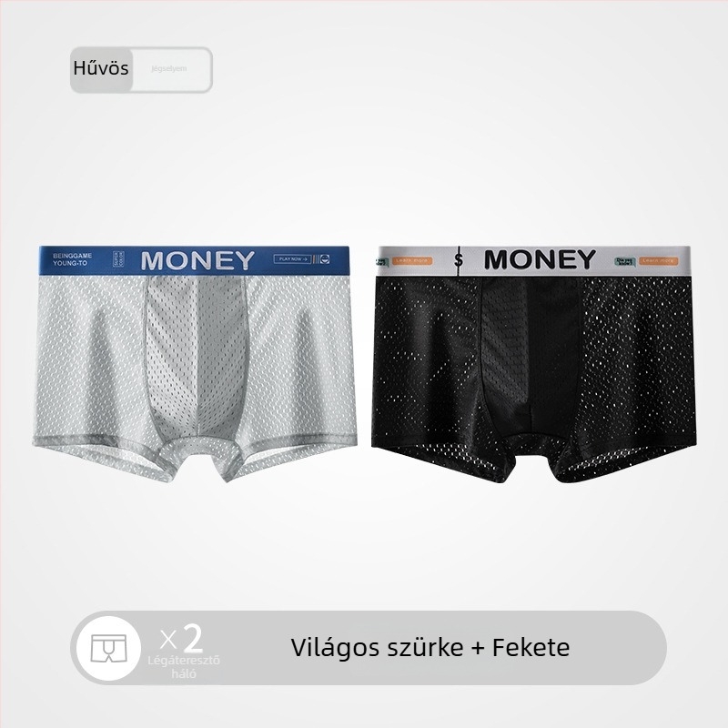 Férfi nyári Ice Silk hálós boxeralsó, lélegző, középmagas derekú, varrás nélküli