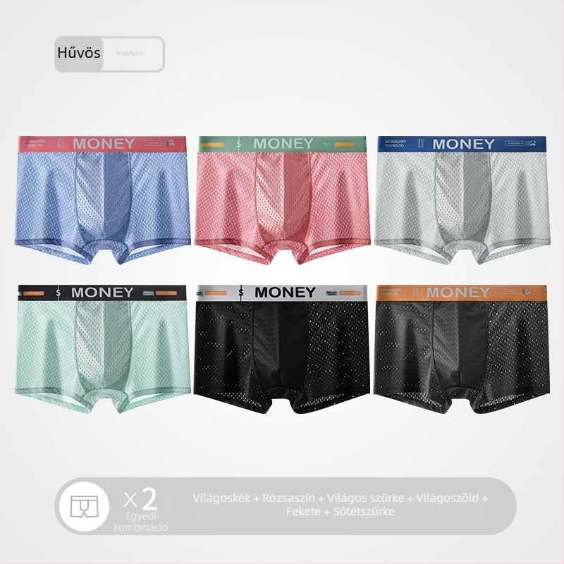 Férfi nyári Ice Silk hálós boxeralsó, lélegző, középmagas derekú, varrás nélküli
