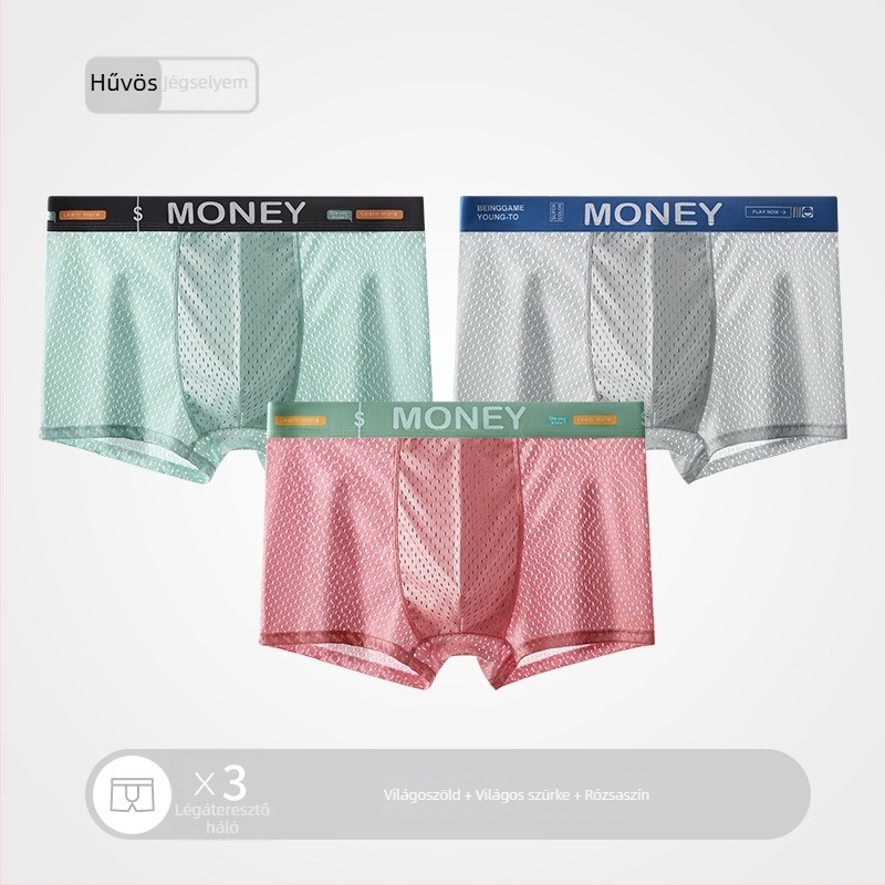 Férfi nyári Ice Silk hálós boxeralsó, lélegző, középmagas derekú, varrás nélküli