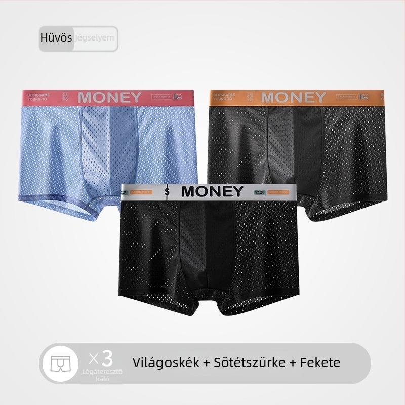 Férfi nyári Ice Silk hálós boxeralsó, lélegző, középmagas derekú, varrás nélküli