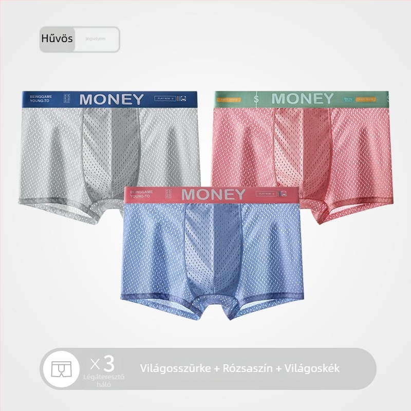 Férfi nyári Ice Silk hálós boxeralsó, lélegző, középmagas derekú, varrás nélküli