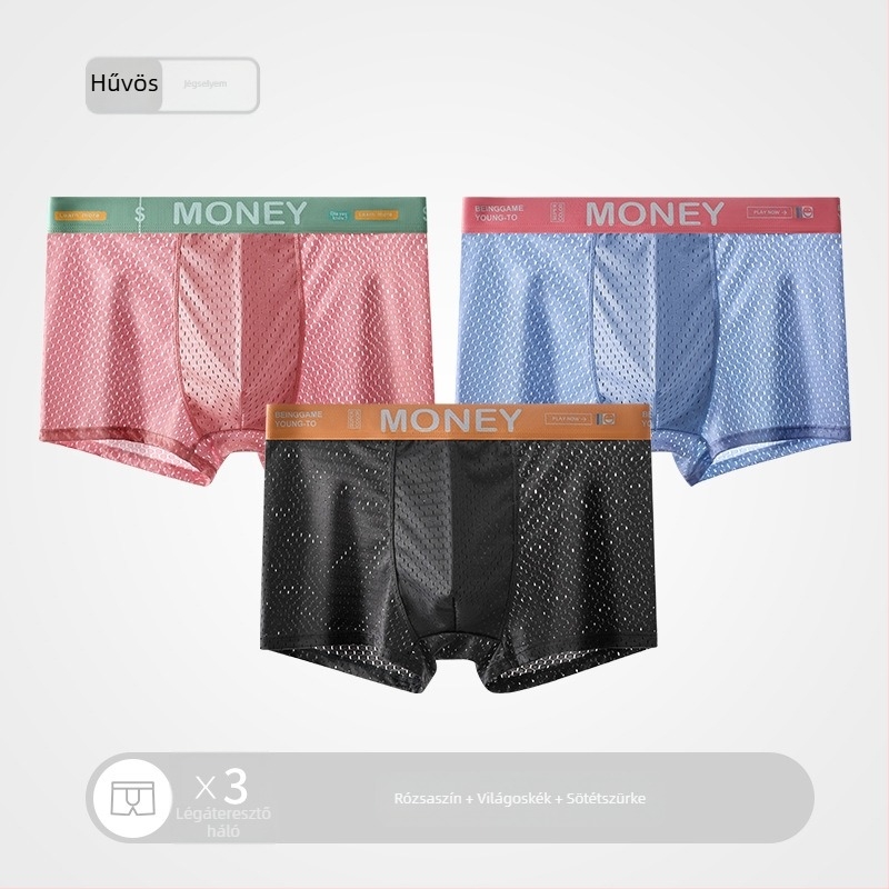 Férfi nyári Ice Silk hálós boxeralsó, lélegző, középmagas derekú, varrás nélküli