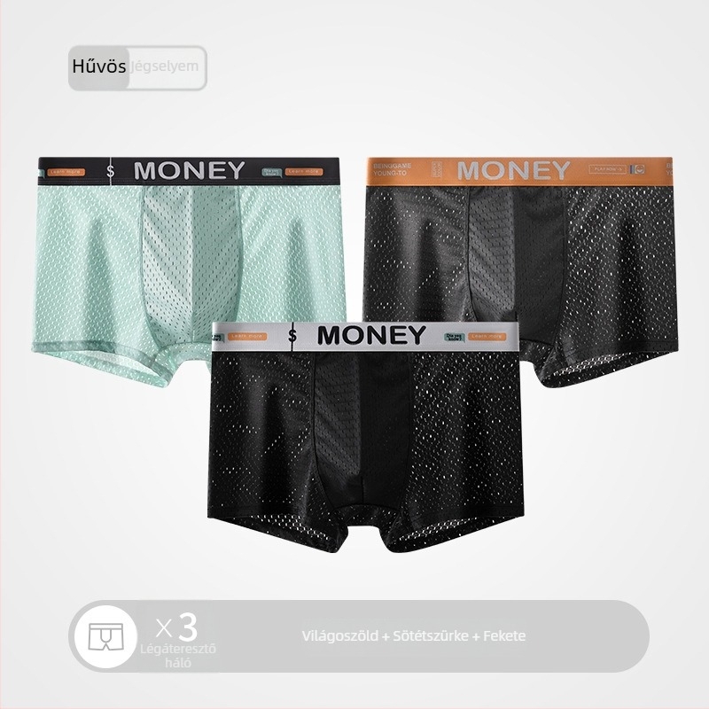 Férfi nyári Ice Silk hálós boxeralsó, lélegző, középmagas derekú, varrás nélküli
