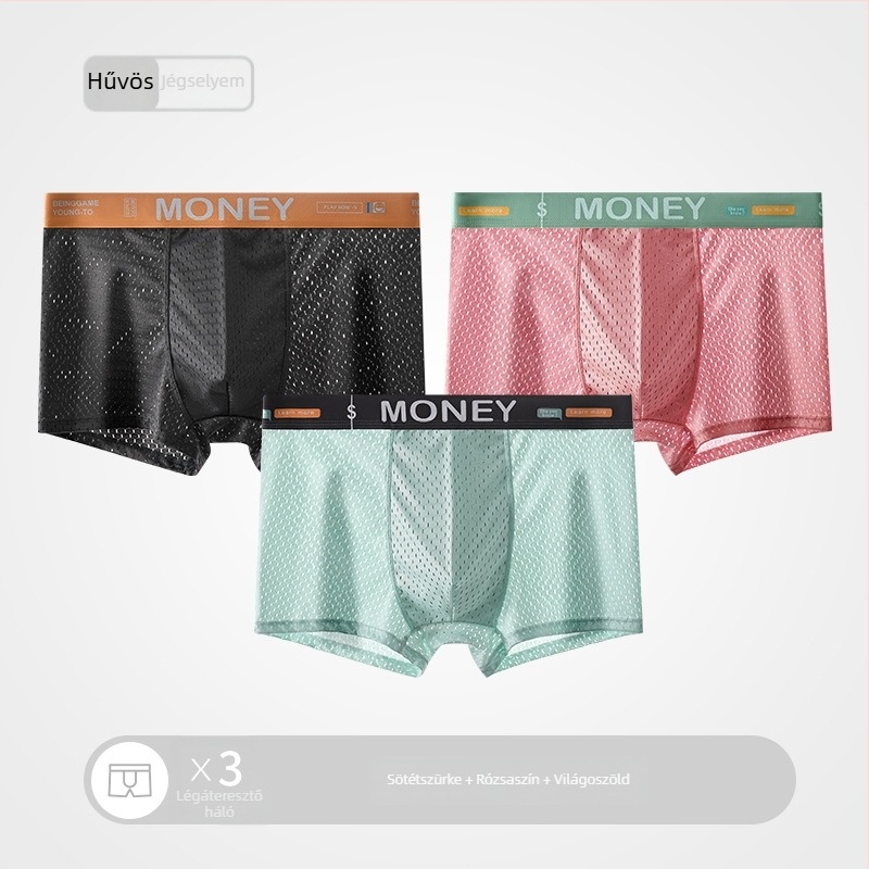 Férfi nyári Ice Silk hálós boxeralsó, lélegző, középmagas derekú, varrás nélküli