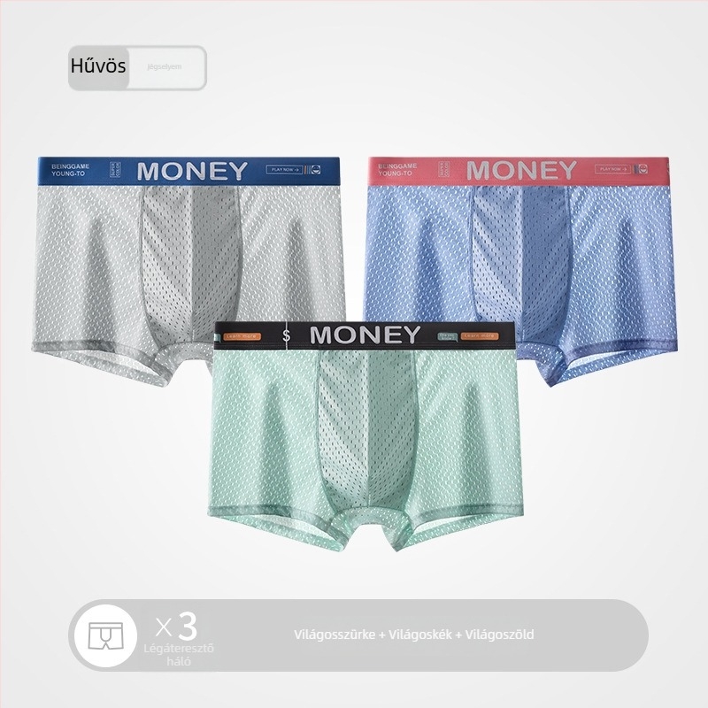 Férfi nyári Ice Silk hálós boxeralsó, lélegző, középmagas derekú, varrás nélküli