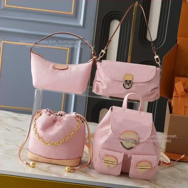 Rózsaszínű denim-kanvas honalj alatti női crossbody táska, klasszikus virágmintával, magas minőségű